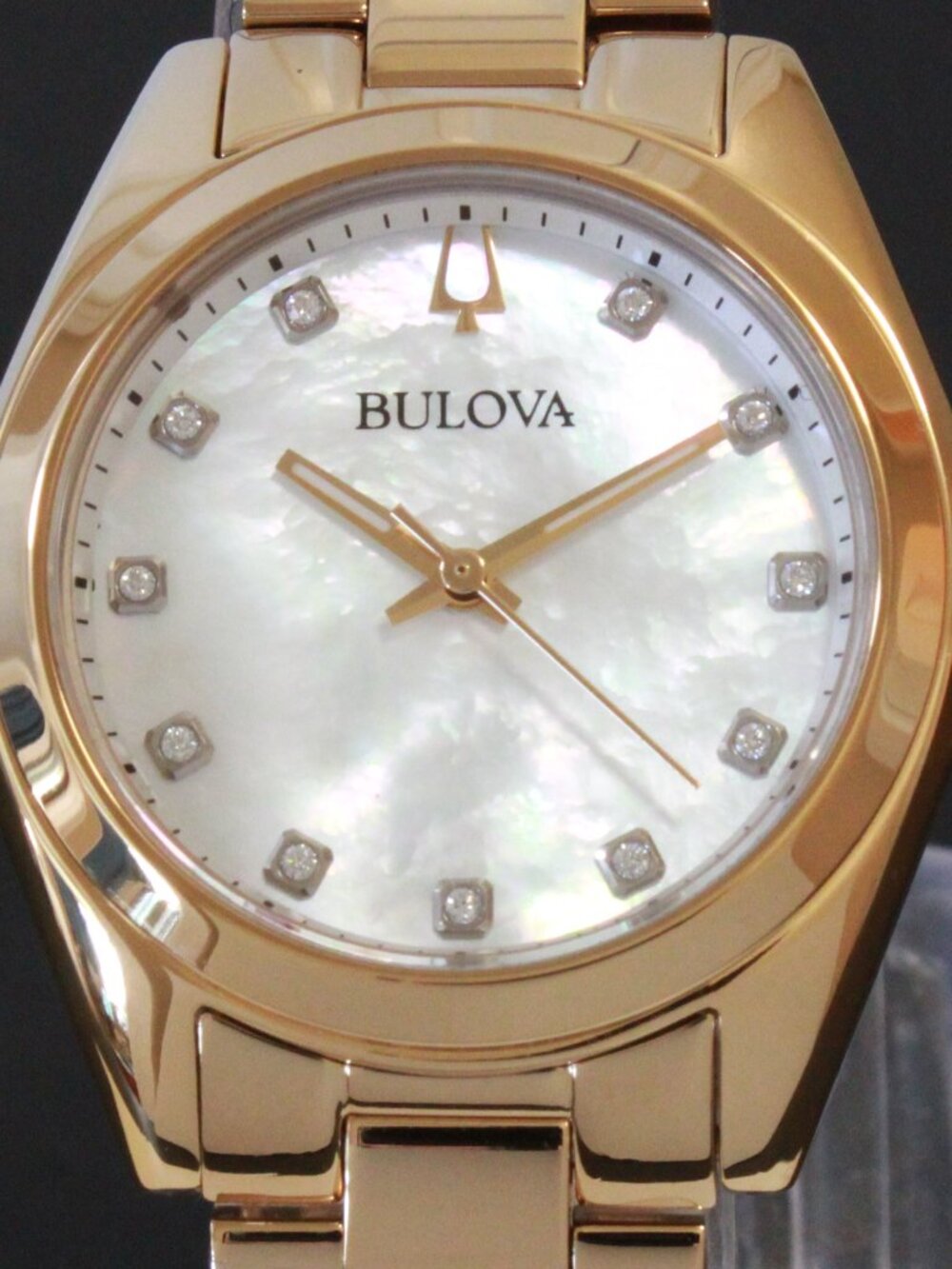 Bulova Ladies Surveyor Quartz Watch Diamond Indices MOP Dial Gold Tone 31mm - Picture 11 of 12